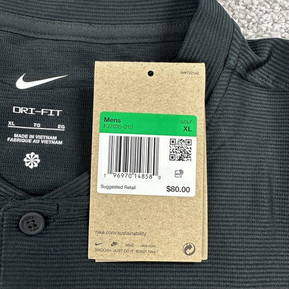 Nike Polo Shirt Mens XL Black DriFIT Golf FJ7035-010 Athletic Performance Henley - Picture 5 of 9